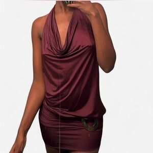 Burgundy mini backless Halter Dress